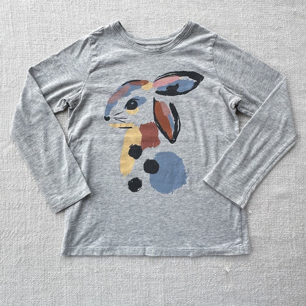 Tea Collection Girl's Gray Rabbit Long Sleeve Tee VGUC 8
